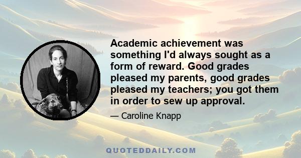 Academic achievement was something I'd always sought as a form of reward. Good grades pleased my parents, good grades pleased my teachers; you got them in order to sew up approval.