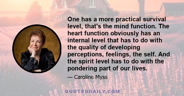 One has a more practical survival level, that's the mind function. The heart function obviously has an internal level that has to do with the quality of developing perceptions, feelings, the self. And the spirit level