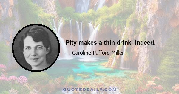 Pity makes a thin drink, indeed.