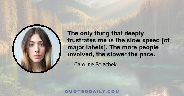The only thing that deeply frustrates me is the slow speed [of major labels]. The more people involved, the slower the pace.
