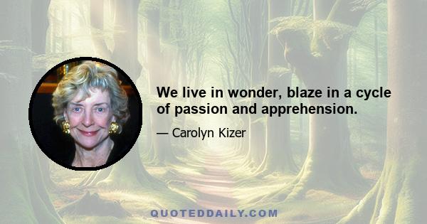 We live in wonder, blaze in a cycle of passion and apprehension.