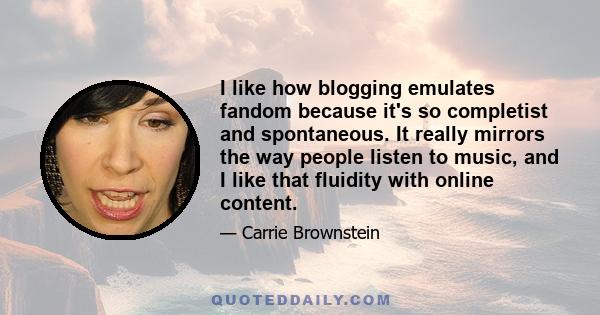 I like how blogging emulates fandom because it's so completist and spontaneous. It really mirrors the way people listen to music, and I like that fluidity with online content.