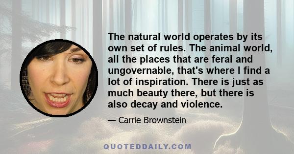 The natural world operates by its own set of rules. The animal world, all the places that are feral and ungovernable, that's where I find a lot of inspiration. There is just as much beauty there, but there is also decay 