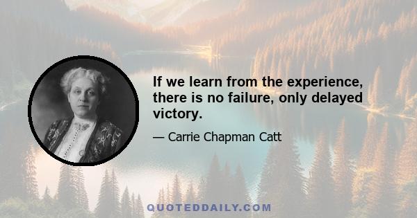 If we learn from the experience, there is no failure, only delayed victory.