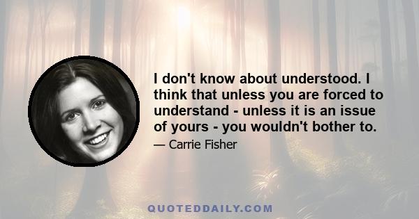 I don't know about understood. I think that unless you are forced to understand - unless it is an issue of yours - you wouldn't bother to.