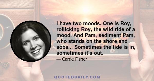 I have two moods. One is Roy, rollicking Roy, the wild ride of a mood. And Pam, sediment Pam, who stands on the shore and sobs... Sometimes the tide is in, sometimes it's out.