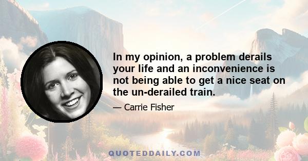 In my opinion, a problem derails your life and an inconvenience is not being able to get a nice seat on the un-derailed train.