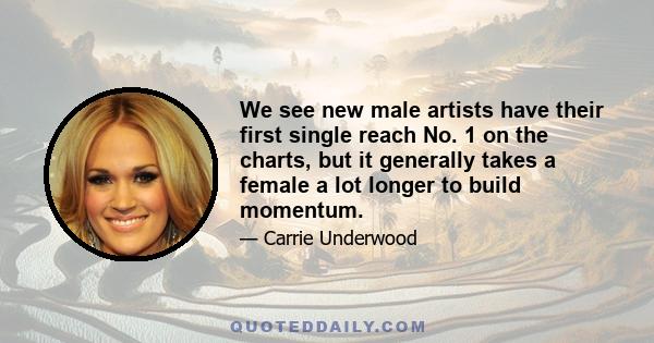 We see new male artists have their first single reach No. 1 on the charts, but it generally takes a female a lot longer to build momentum.