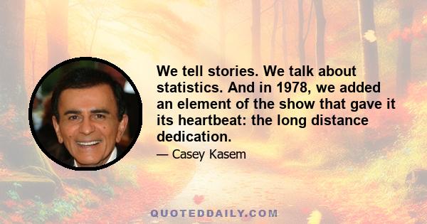 We tell stories. We talk about statistics. And in 1978, we added an element of the show that gave it its heartbeat: the long distance dedication.