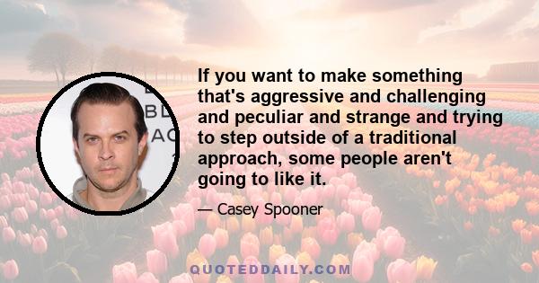 If you want to make something that's aggressive and challenging and peculiar and strange and trying to step outside of a traditional approach, some people aren't going to like it.