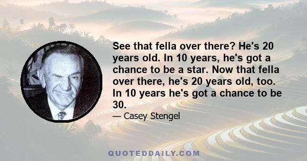 See that fella over there? He's 20 years old. In 10 years, he's got a chance to be a star. Now that fella over there, he's 20 years old, too. In 10 years he's got a chance to be 30.