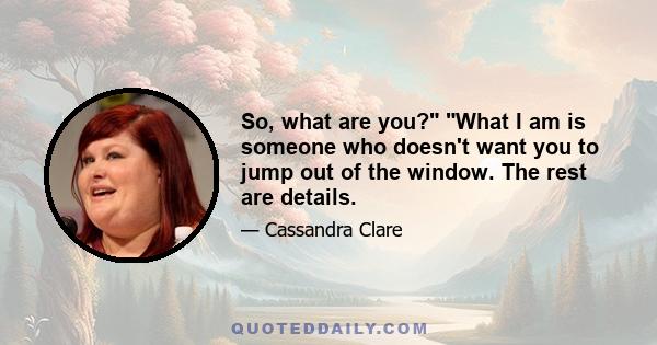 So, what are you? What I am is someone who doesn't want you to jump out of the window. The rest are details.