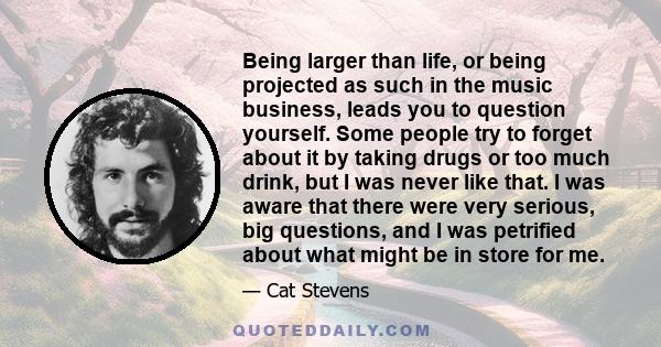 Being larger than life, or being projected as such in the music business, leads you to question yourself. Some people try to forget about it by taking drugs or too much drink, but I was never like that. I was aware that 