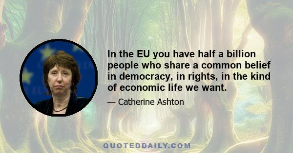 In the EU you have half a billion people who share a common belief in democracy, in rights, in the kind of economic life we want.