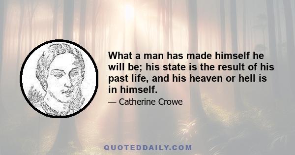 What a man has made himself he will be; his state is the result of his past life, and his heaven or hell is in himself.