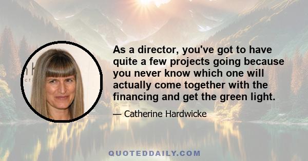 As a director, you've got to have quite a few projects going because you never know which one will actually come together with the financing and get the green light.