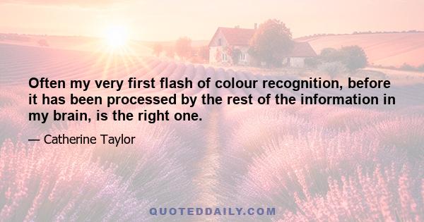 Often my very first flash of colour recognition, before it has been processed by the rest of the information in my brain, is the right one.