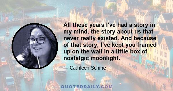 All these years I've had a story in my mind, the story about us that never really existed. And because of that story, I've kept you framed up on the wall in a little box of nostalgic moonlight.