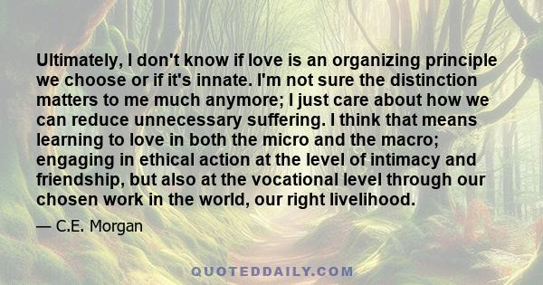 Ultimately, I don't know if love is an organizing principle we choose or if it's innate. I'm not sure the distinction matters to me much anymore; I just care about how we can reduce unnecessary suffering. I think that