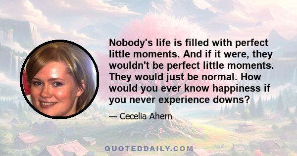 Nobody's life is filled with perfect little moments. And if it were, they wouldn't be perfect little moments. They would just be normal. How would you ever know happiness if you never experience downs?