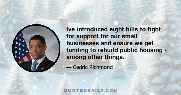 Ive introduced eight bills to fight for support for our small businesses and ensure we get funding to rebuild public housing - among other things.