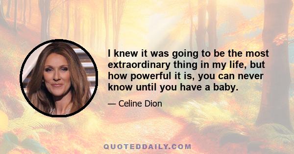 I knew it was going to be the most extraordinary thing in my life, but how powerful it is, you can never know until you have a baby.