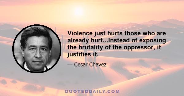 Violence just hurts those who are already hurt...Instead of exposing the brutality of the oppressor, it justifies it.