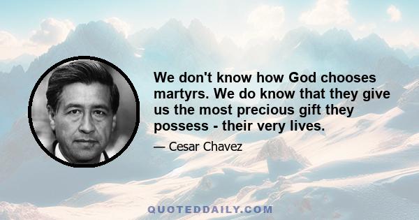 We don't know how God chooses martyrs. We do know that they give us the most precious gift they possess - their very lives.