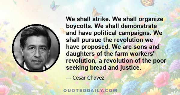 We shall strike. We shall organize boycotts. We shall demonstrate and have political campaigns. We shall pursue the revolution we have proposed. We are sons and daughters of the farm workers' revolution, a revolution of 