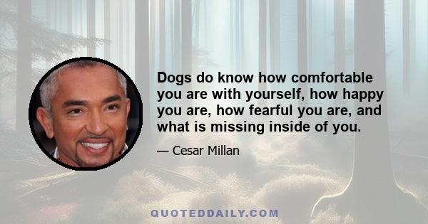 Dogs do know how comfortable you are with yourself, how happy you are, how fearful you are, and what is missing inside of you.