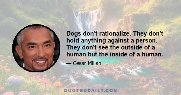 Dogs don't rationalize. They don't hold anything against a person. They don't see the outside of a human but the inside of a human.