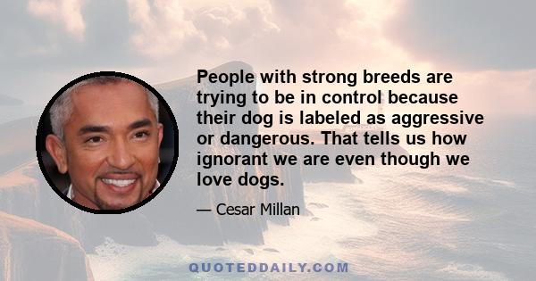 People with strong breeds are trying to be in control because their dog is labeled as aggressive or dangerous. That tells us how ignorant we are even though we love dogs.