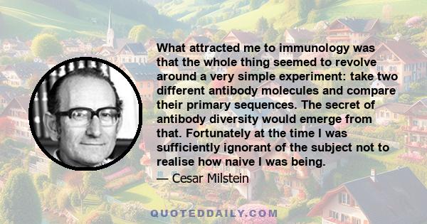 What attracted me to immunology was that the whole thing seemed to revolve around a very simple experiment: take two different antibody molecules and compare their primary sequences. The secret of antibody diversity