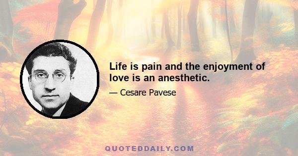 Life is pain and the enjoyment of love is an anesthetic.