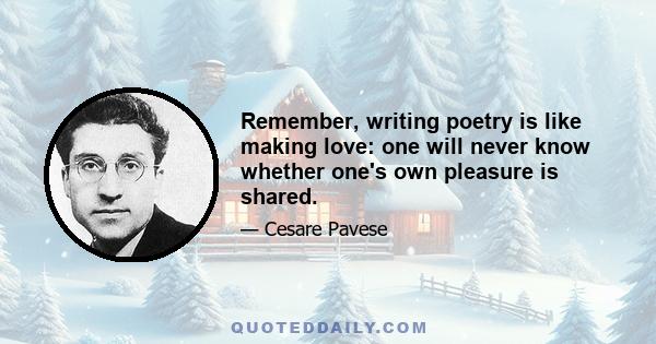 Remember, writing poetry is like making love: one will never know whether one's own pleasure is shared.