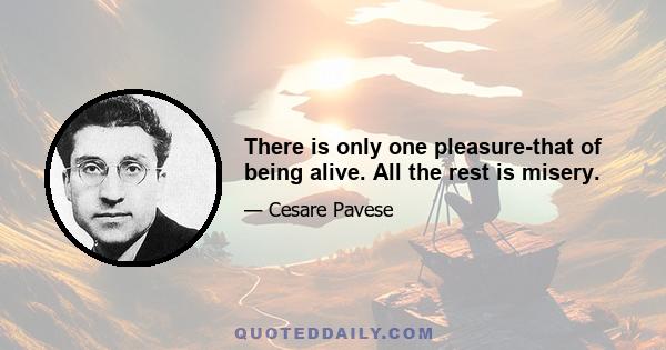 There is only one pleasure-that of being alive. All the rest is misery.