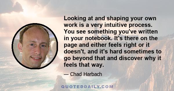 Looking at and shaping your own work is a very intuitive process. You see something you've written in your notebook. It's there on the page and either feels right or it doesn't, and it's hard sometimes to go beyond that 