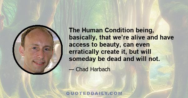 The Human Condition being, basically, that we’re alive and have access to beauty, can even erratically create it, but will someday be dead and will not.