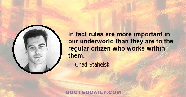 In fact rules are more important in our underworld than they are to the regular citizen who works within them.