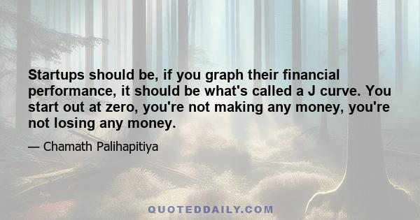 Startups should be, if you graph their financial performance, it should be what's called a J curve. You start out at zero, you're not making any money, you're not losing any money.