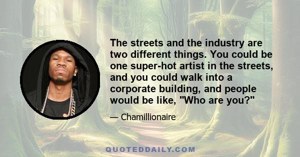 The streets and the industry are two different things. You could be one super-hot artist in the streets, and you could walk into a corporate building, and people would be like, Who are you?