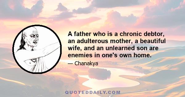 A father who is a chronic debtor, an adulterous mother, a beautiful wife, and an unlearned son are enemies in one's own home.