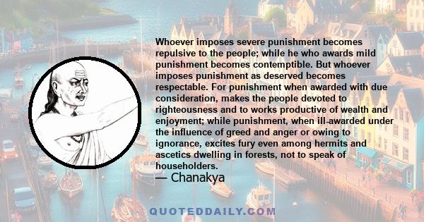 Whoever imposes severe punishment becomes repulsive to the people; while he who awards mild punishment becomes contemptible. But whoever imposes punishment as deserved becomes respectable. For punishment when awarded