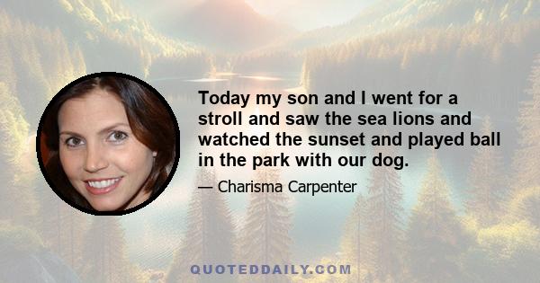 Today my son and I went for a stroll and saw the sea lions and watched the sunset and played ball in the park with our dog.