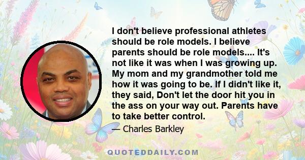 I don't believe professional athletes should be role models. I believe parents should be role models.... It's not like it was when I was growing up. My mom and my grandmother told me how it was going to be. If I didn't