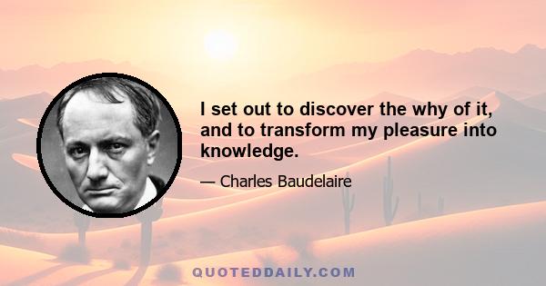 I set out to discover the why of it, and to transform my pleasure into knowledge.