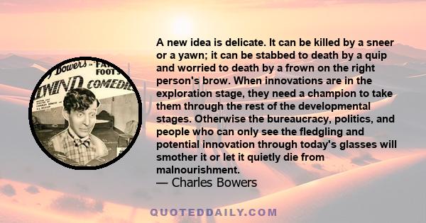 A new idea is delicate. It can be killed by a sneer or a yawn; it can be stabbed to death by a quip and worried to death by a frown on the right person's brow. When innovations are in the exploration stage, they need a