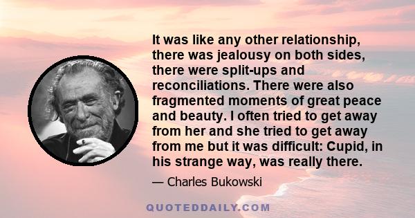 It was like any other relationship, there was jealousy on both sides, there were split-ups and reconciliations. There were also fragmented moments of great peace and beauty. I often tried to get away from her and she