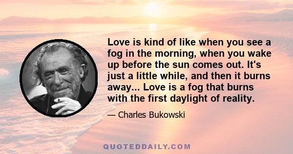 Love is kind of like when you see a fog in the morning, when you wake up before the sun comes out. It's just a little while, and then it burns away... Love is a fog that burns with the first daylight of reality.