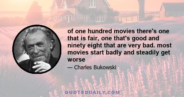 of one hundred movies there's one that is fair, one that's good and ninety eight that are very bad. most movies start badly and steadily get worse